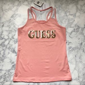 NEW GUESS kids pink sequence gold tank top shirt 14